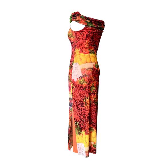 Zara Tulle Jersey Off Shoulder Maxi Floral Print Dress Size S Side Slit - Picture 4 of 6